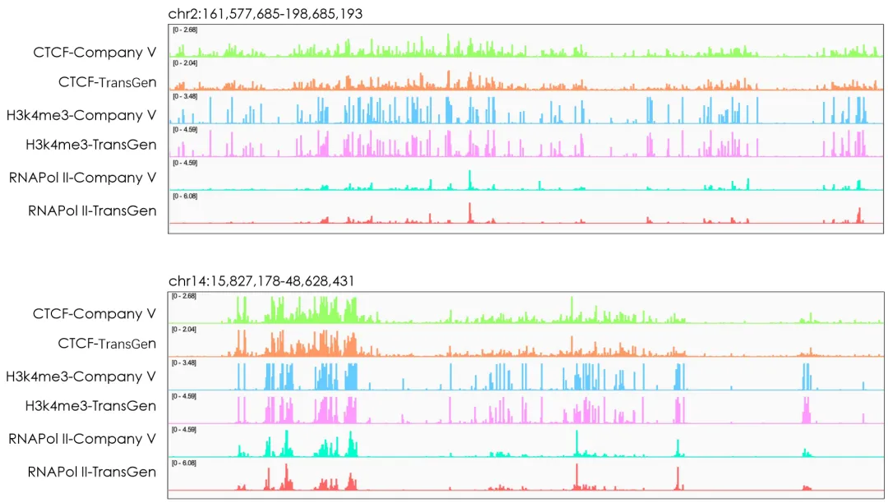 不同靶蛋白的DNA 互作區(qū)域peak 對(duì)比圖